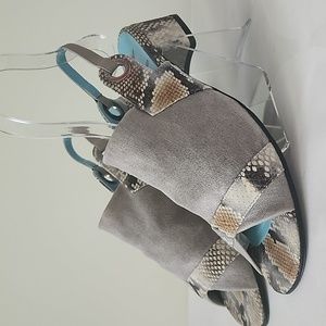 Thierry Rabotin Britney Gray Suede Reptile Embossed Sling Back Shoe US10 EU41